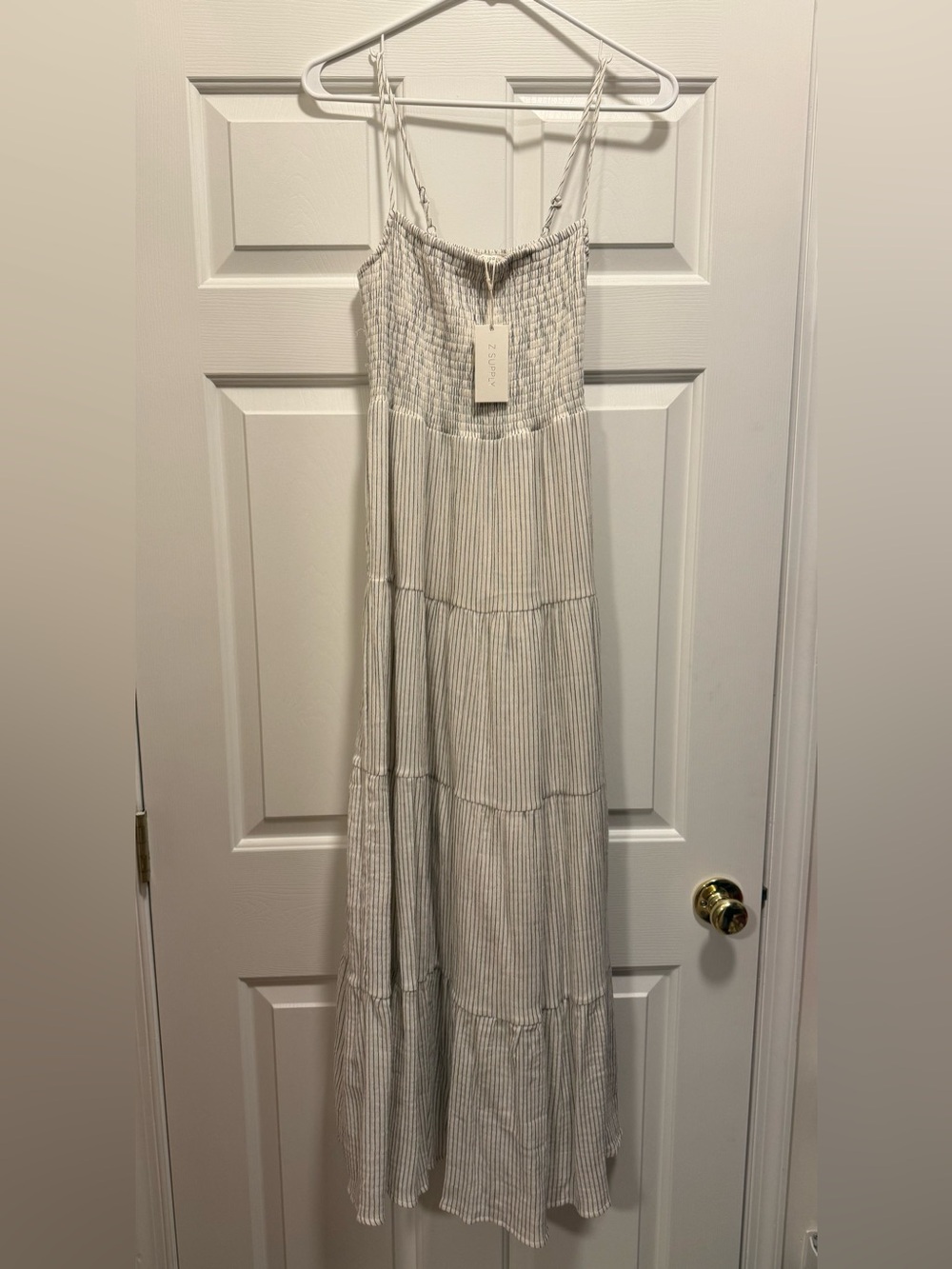 Z Supply Cream and Gray Striped Smocked Maxi Dress